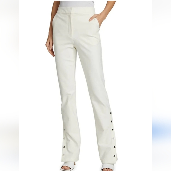 newDerek Lam 10 Crosby Tesse Snap-Leg High Rise Mini Flared Stretchy White Pants